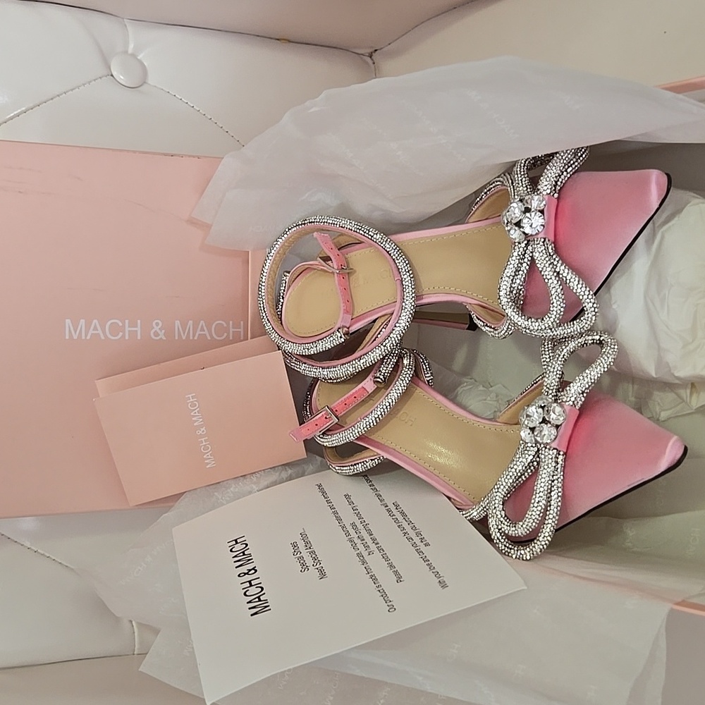MACH & MACH Pink Crystal Bow Heels